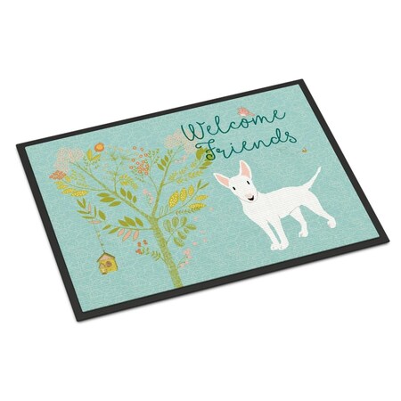Carolines Treasures Welcome Friends White Bull Terrier Indoor or Outdoor Mat, 18 x 27 in. BB7606MAT